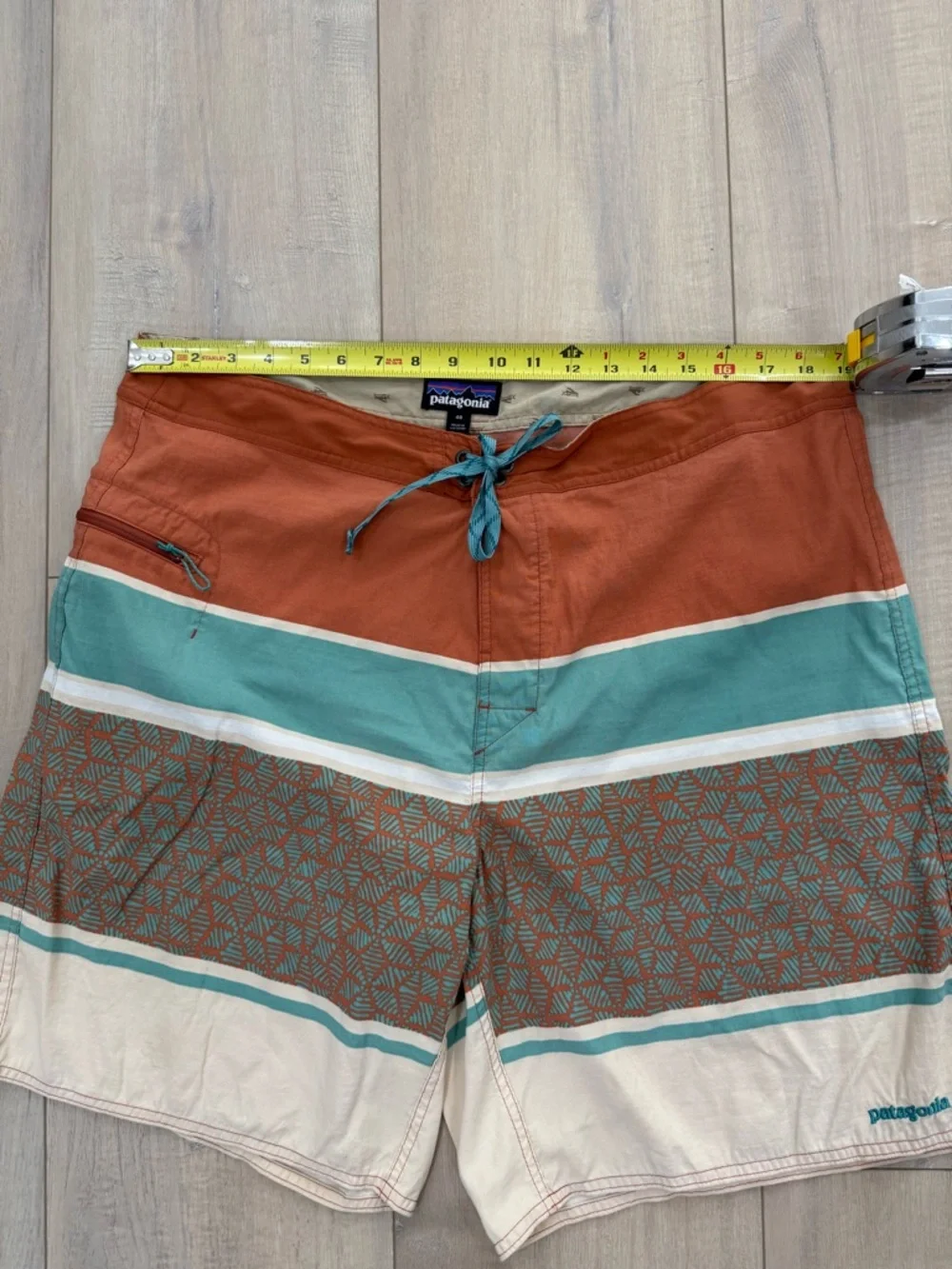 Patagonia Men's Wavefarer Board shorts Rust & Teal Striped Swim Trunks
